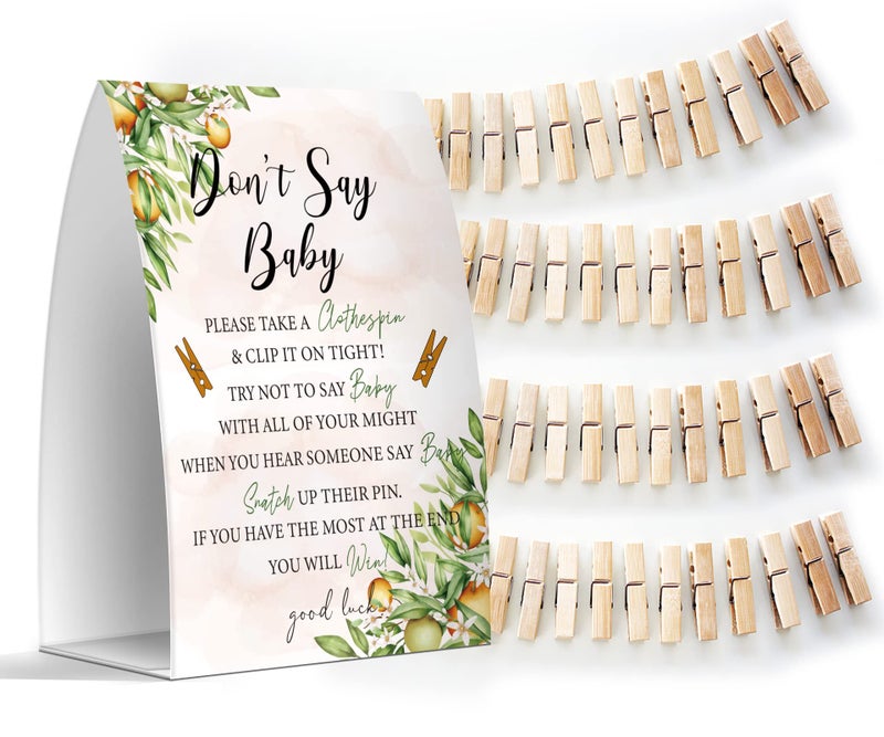 Pazag Don't Say Baby Set - One 5x7 Sign and 50 Mini Clothespins, Baby Shower Games, Baby Shower Decoration, Gender Neutral Baby Shower - MsJb033 - Image 1